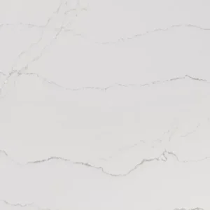 Ella quartz countertop surface with soft white background and delicate grey veining for elegant kitchen and bathroom countertops