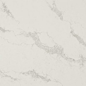 Statuario Maximus 5031 quartz countertop slab with white base and dramatic grey veining for modern kitchen and bathroom surfaces